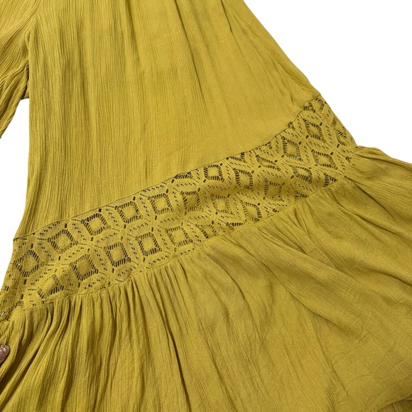 Free People Angela Yellow Boho Jumpsuit with Bell and Lace Detail Size Medium - Picture 8 of 13